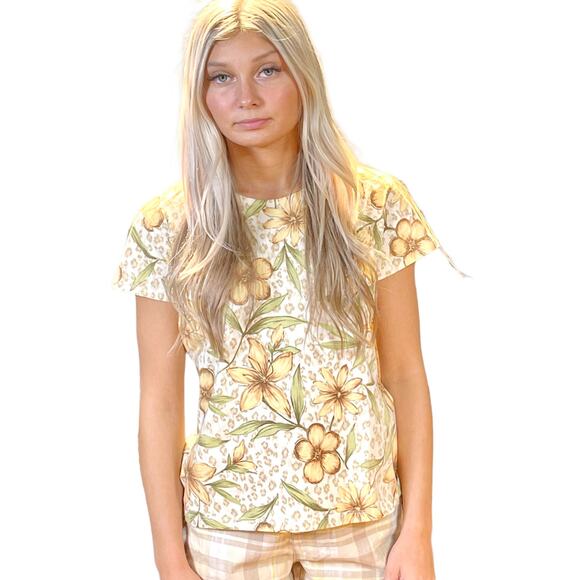 Talbots Tops - TALBOTS Beige Vintage 2000s Floral Animal Print Short Sleeve T-Shirt